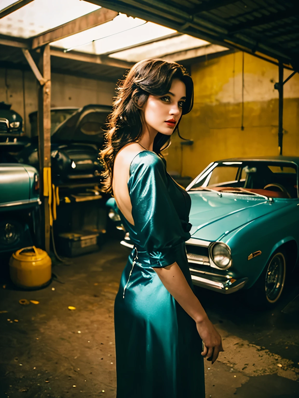 In a nostalgic old-fashioned garage, Cars in the spotlight. Its sleek lines and timeless beauty were created by a、Confident female mechanic carefully maintaining. She stood next to the car, Her greasy hands held the wrench, A symbol of her passion and expertise. Tell the story behind this fascinating image. Who is this mechanic?, What inspired her love of vintage cars?? Does she come from a family of car enthusiasts?, Or did she stumble upon her passion?? Explores the challenges she faced in a traditionally male-dominated field,and how she overcame these challenges with her determination and skills. Consider the relationship between a mechanic and a car.. Is this a precious heirloom that she restored with love and devotion??? Or maybe it was a project she took on to prove her abilities and establish herself in the industry.. A deep dive into the complexity of the car and the memories it leaves behind for its owner. also, Exploring the dynamics of vintage garages. Is it a place of friendship and support for mechanics?, There she found a group of like-minded people? Or is it a constant battle for respect and recognition?, She has to keep proving herself? Discover how the existence of The Machinist challenges traditional gender roles and inspires others to fearlessly pursue their passions. Through this picture, A story of determination, Empowerment, and an enduring love of cars. Let readers be driven by nostalgia,Enter the world of "re-creation",Inspire imagination。.”