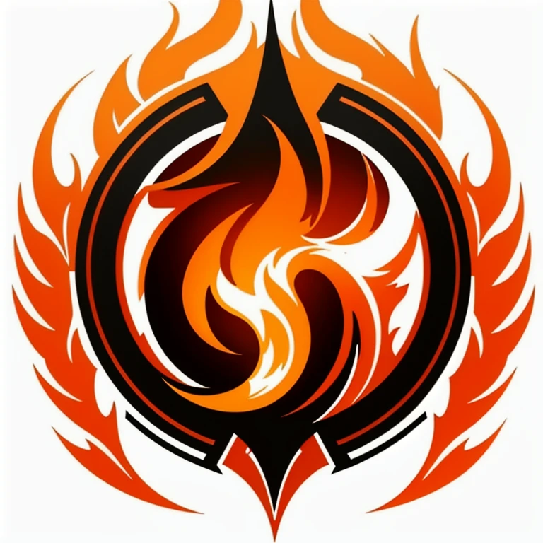 a logo using a detailed flame design, very simple for a fire faction in an RPG world, fire emblem, just orange color, mighty, bold, concentrated, Symmetrical, chic, high qualiy