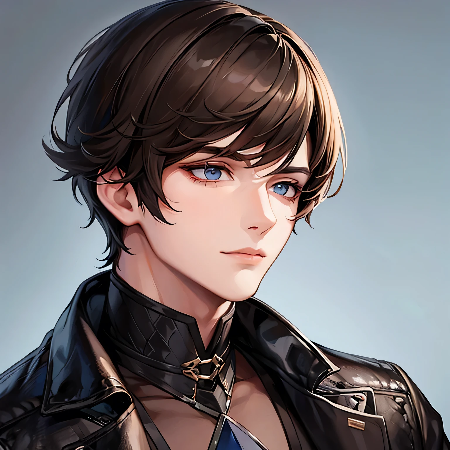1 boy，short detailed hair，brunette hair color，head portrait，handsome and handsome