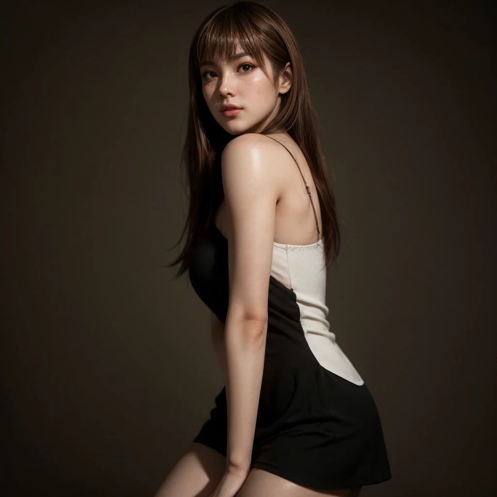 Kasumi, brown eyes, (best quality, ultra-detailed), (realistic:1.37), beautiful and detailed face, ultra-realistic texture, delicate face, delicate body, red lipstick, bright colors. High definition, 8K.