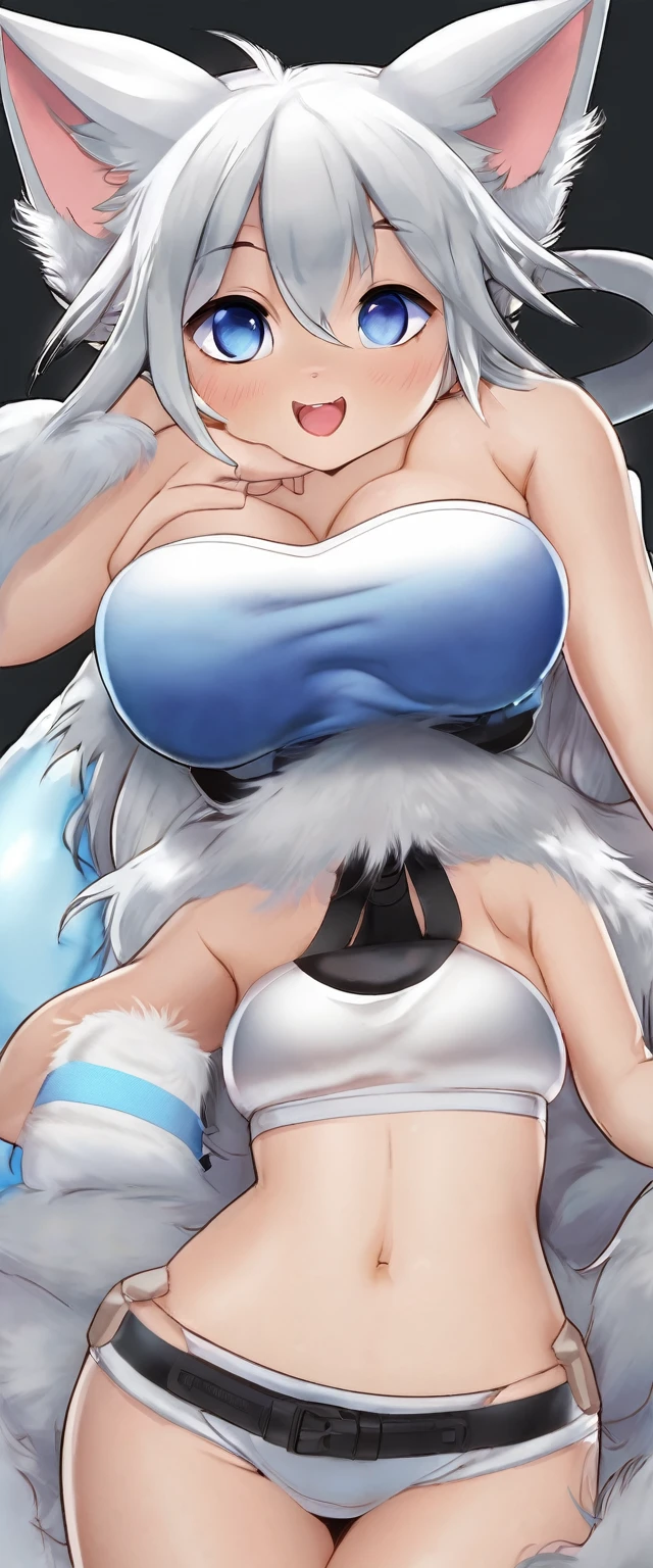 {{{{{{realistic, best quality:1.2, masterpiece:1.1, ultra-detailed}}}}}}, ((female, temmie, anthro, cat ears, temmie ears, cat tail, blue eyes, white fur, inflatable, glossy fur, shiny fur, transparent fur, transparent breasts, inflation valves, black bikini, grey hair, big breasts, big butt, slightly inflated belly)), embarrassed, shy, blushing, {{standing in a bedroom}}, (looking at viewer:1.1),