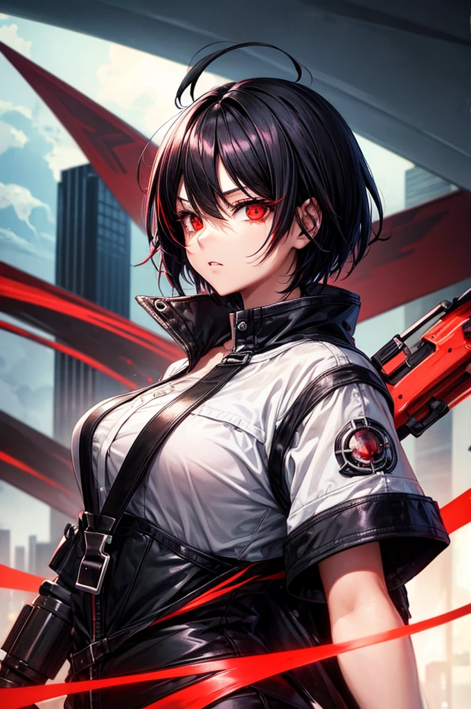 Cool. Red eyes black hair.short anime hair. Cool apocalypse backround 