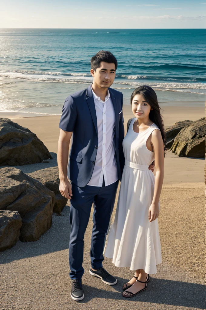 Gtr34 by the sea, man and woman standing next to each other, 2D picture