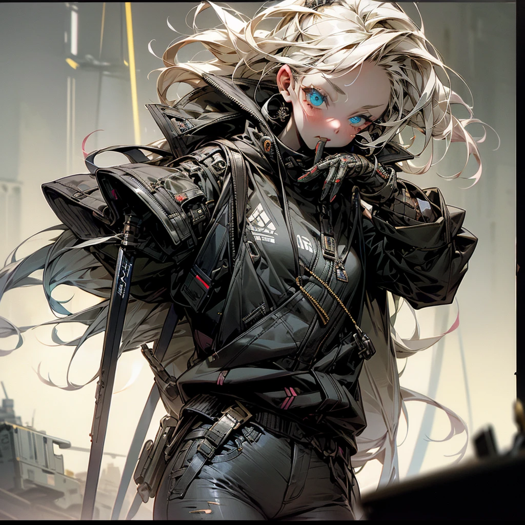 1 girl, 1 solo girl, punk clothes, gothic, cyberpunk weapons, destroyed city, beautiful hair, beautiful and detailed eyes, masterpiece, cinematic, mouth without defects, body without defects, hands and arms and legs without defects or anomalies, character no defects no anomalies