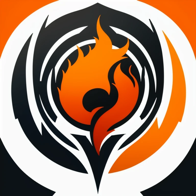 a logo using a detailed fire design, very simple for a fire faction in an RPG world, fire emblem, just orange color, mighty, bold, concentrated, Symmetrical, chic, high qualiy