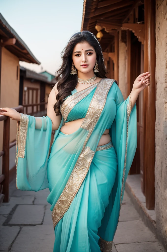 1 Heavenly beautiful and goddess beauty cute and sweet looking face Arabian woman in Jiaju Tibetan Village, China, Heavenly beautiful Overweight, Heavenly beautiful Extremely fat, Heavenly beautiful and attractive Chubby figure , Heavenly beautiful looking and eye catching luxury style tight fitting Indian traditional transparent sarees , reaching out, Heavenly beautiful Arabian woman, 16k, High resolution, masterpiece, highest quality, fine skin, outside view, Realistic Photograph, size 45 and waist size 32, close up face view
