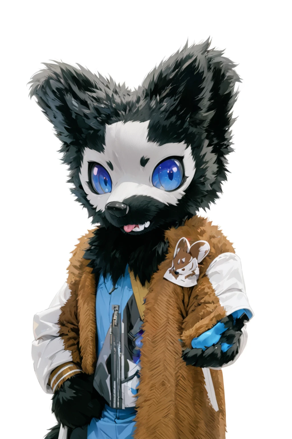 Black hair, Dark Skin, White Mask ,furry,make a fist, Pink tongue, Black nose, Black broken corner, fur garment, fur garment!!!!, hairy character, Full body mascot, hyena, SFW, macro hairy, hairy fursona, hairy, the hairy fur garment is running, Anthropomorphic coyote male, An anthropomorphic cyberpunk fox, hairy mawshot, hairy furaffinity, 8K, super detail, uhd, masterpiece, anatomically correct, ccurate, super detail, high details, high quality, best quality, highres, 16K