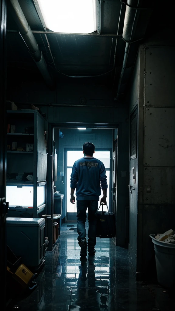    Alex, a young gamer, loved playing video games but often neglected his homework and chores, 4k realistic imagery, blue scenery like a movie scene, old american setting, inspired by blade runner movie scene, blue tone,