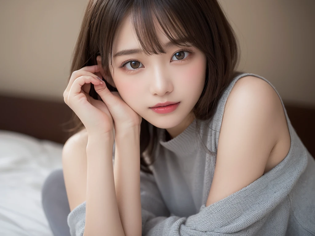 lingerie、((Realistic lighting、Highest quality、8K、masterpiece:1.3))、Gray Hair、Clear focus:1.2、1 Girl、Perfect body beauty:1.4、(半transparentの白のガーターを着用:1.4、Gray stockings:1.2、)、smile、Super detailed face、Narrow eyes、double eyelid、Put your hands on your head、Sleeping on the bed、Big Boobs, (8K, RAW Photos, High sensitivity, Highest quality, masterpiece, Ultra High resolution, realism: 1.25), blush, (非常にdetailedなCGユニティ8K壁紙, Highest quality, High resolution: 1.2), (Ultra_detailed, 超High resolution: 1.2), Perfect lighting, Individuality, (1 girl: 1.4), (cute女の子: 1.2), Unreal Engine, Side light, Perfect Face, Perfect body, Beautiful Eyes, Beautiful Face, (Light Skin: 1.4),Model Beauty,transparent,, Bold sexy pose,smile,Harajuku、20-year-old girl、cute、sexy shot looking at camera
