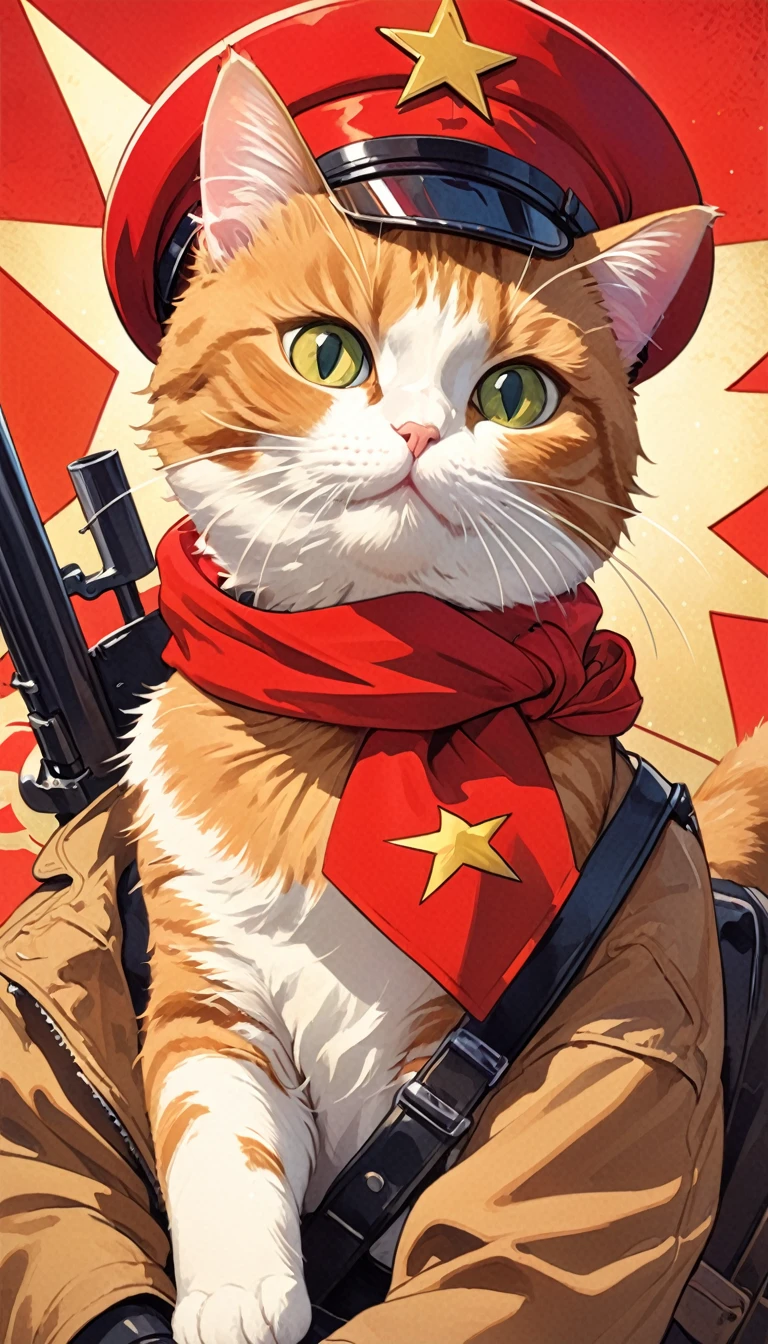communist cat (art inspired by Bill Sienkiewicz)