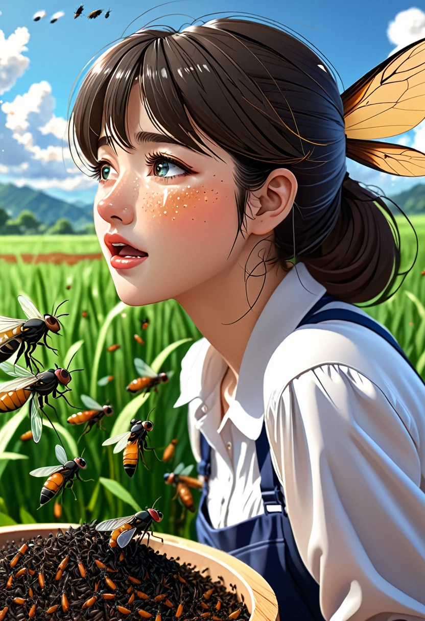 High quality anime illustration depicting a magical world that has been conquered for the purpose of reproduction by a hideous fly infestation caused by giant flies.。It depicts a very kind-looking adult beauty crying.。The background is a mealworm field and a mealworm compost pit.。She is the only adult woman left alive to breed with the giant flies, and she embraces a very dirty giant fly with her beautiful legs.、I&#39;m kissing my promise and breaking my promise。She is sitting topless in a cute frilly mini skirt。Lost my virginity、The first night of deflowering。Sex with fly mealworms。Reproductive sex with fly mealworms。Fly Mealworm Nursery Sex。Reproduction of flies and mealwormaggots breeding。High-quality anime illustration depicting a world ended by a fly plague。A high-quality anime-style photo depicting a world apocalyptic due to locusts。It depicts the horrific rape of an adult virgin by a giant fly.。The background is a mealworm field and a mealworm compost pit.。She hugged a giant fly、They are kissing and exchanging vows.。It feels so good to put a giant zombie fly tail maggot in my pussy。