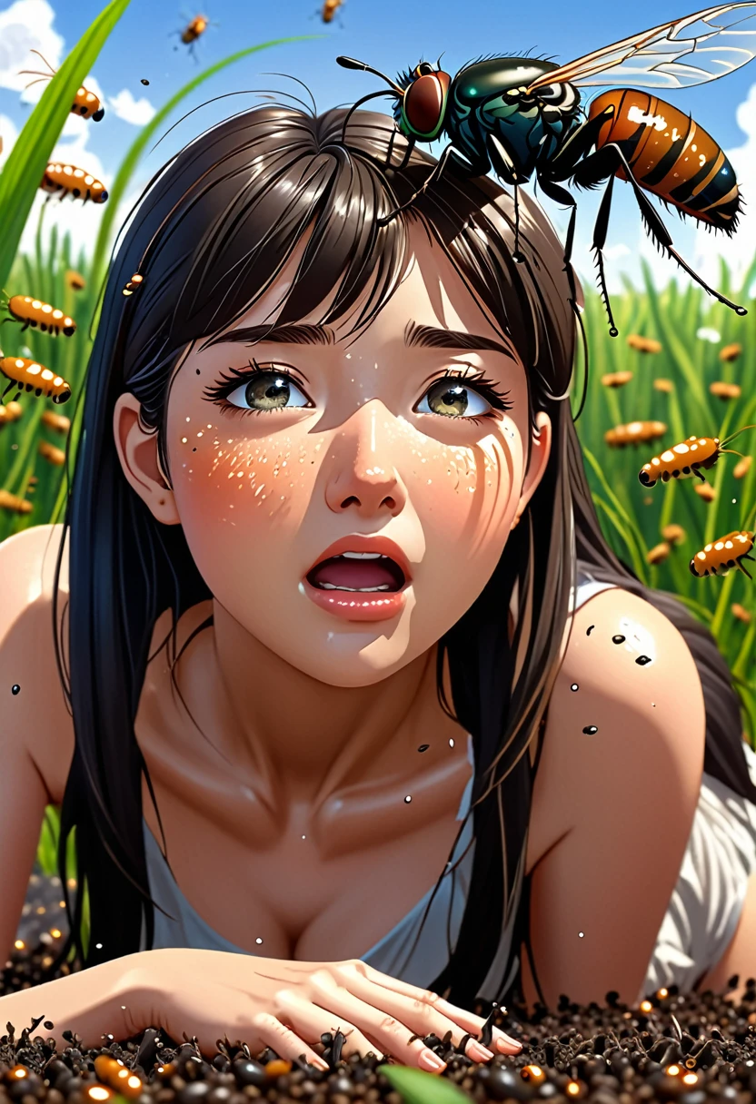 High quality anime illustration depicting a magical world that has been conquered for the purpose of reproduction by a hideous fly infestation caused by giant flies.。It depicts a very kind-looking adult beauty crying.。The background is a mealworm field and a mealworm compost pit.。She is the only adult woman left alive to breed with the giant flies, and she embraces a very dirty giant fly with her beautiful legs.、I&#39;m kissing my promise and breaking my promise。She is sitting topless in a cute frilly mini skirt。Lost my virginity、The first night of deflowering。Sex with fly mealworms。Reproductive sex with fly mealworms。Fly Mealworm Nursery Sex。Reproduction of flies and mealwormaggots breeding。High-quality anime illustration depicting a world ended by a fly plague。A high-quality anime-style photo depicting a world apocalyptic due to locusts。It depicts the horrific rape of an adult virgin by a giant fly.。The background is a mealworm field and a mealworm compost pit.。She hugged a giant fly、They are kissing and exchanging vows.。It feels so good to put a giant zombie fly tail maggot in my pussy。