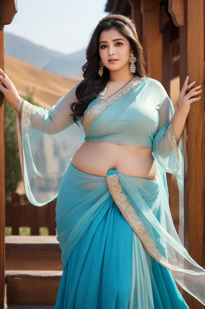 1 Heavenly beautiful and goddess beauty cute and sweet looking face Arabian woman in Jiaju Tibetan Village, China, Heavenly beautiful Overweight, Heavenly beautiful Extremely fat, Heavenly beautiful and attractive Chubby figure , Heavenly beautiful looking and eye catching luxury style tight fitting Indian traditional transparent sarees , reaching out, Heavenly beautiful Arabian woman, 16k, High resolution, masterpiece, highest quality, fine skin, outside view, Realistic Photograph, size 45 and waist size 32, close up face view