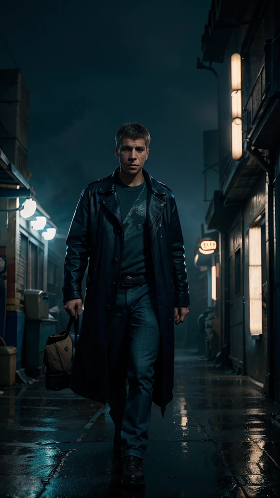 Alex often neglected his homework and chores, 4k realistic imagery, blue scenery like a movie scene, old american setting, inspired by blade runner movie scene, blue tone,