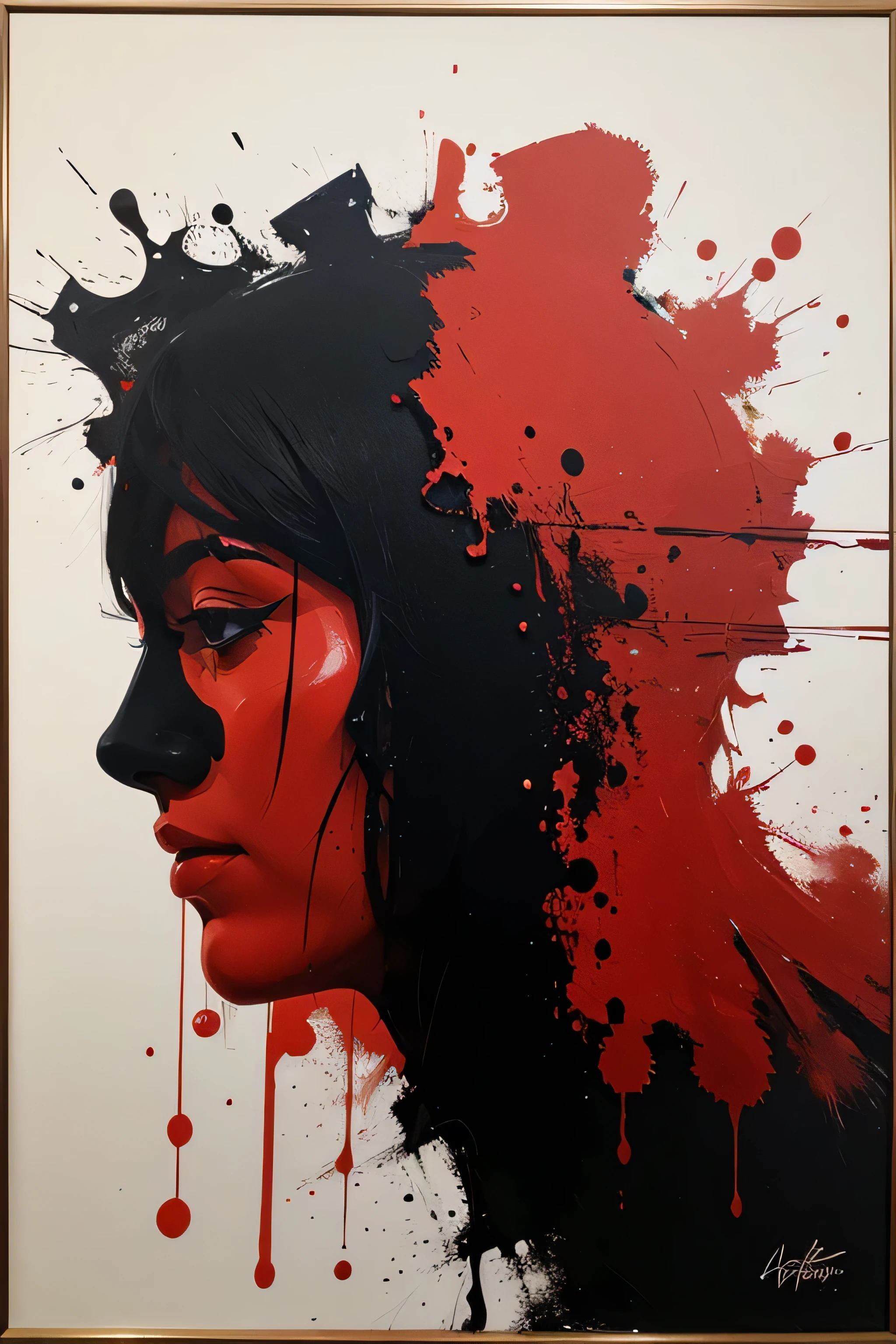 Abstract painting with red and black colors