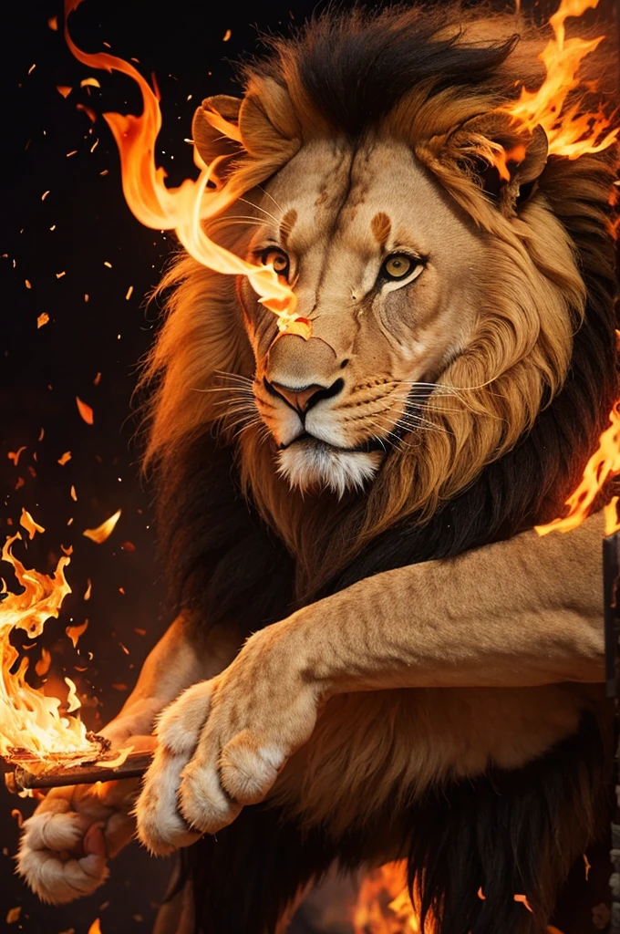 Lion with fire background