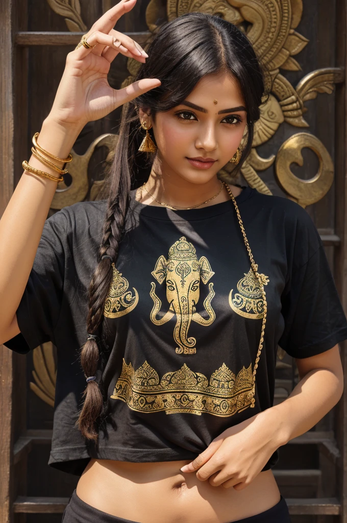 Black t shirt Ganesha print full hand design is gold color you show