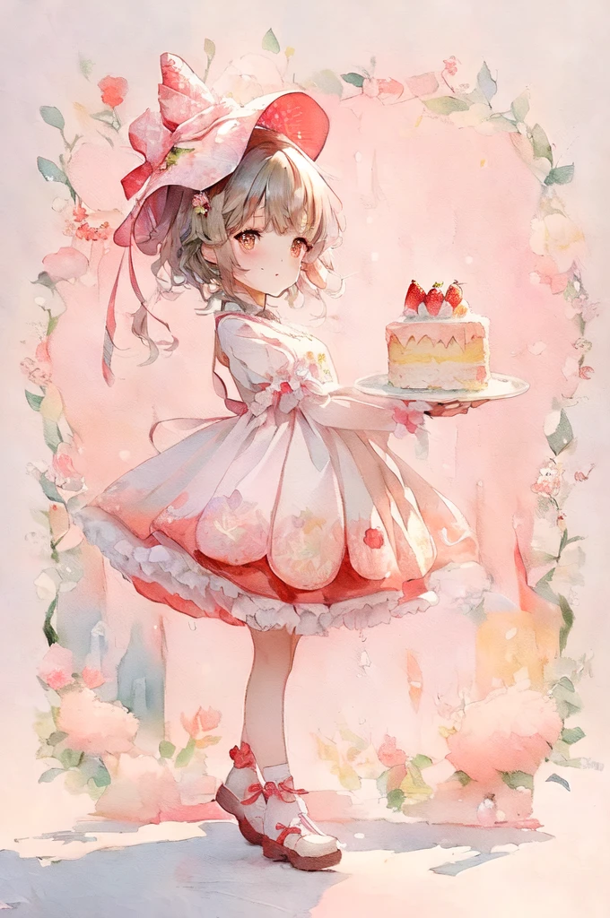 (Highest quality)(Masterpiece), anime girl holding a cake with a strawberry on it, in dress, Guweiz on pixiv artstation, , splash art anime lolite art style, Guweiz on artstation pixiv, full body portrait of a short!, loli, sonime illustration, trending on artstation pixiv, Guweiz