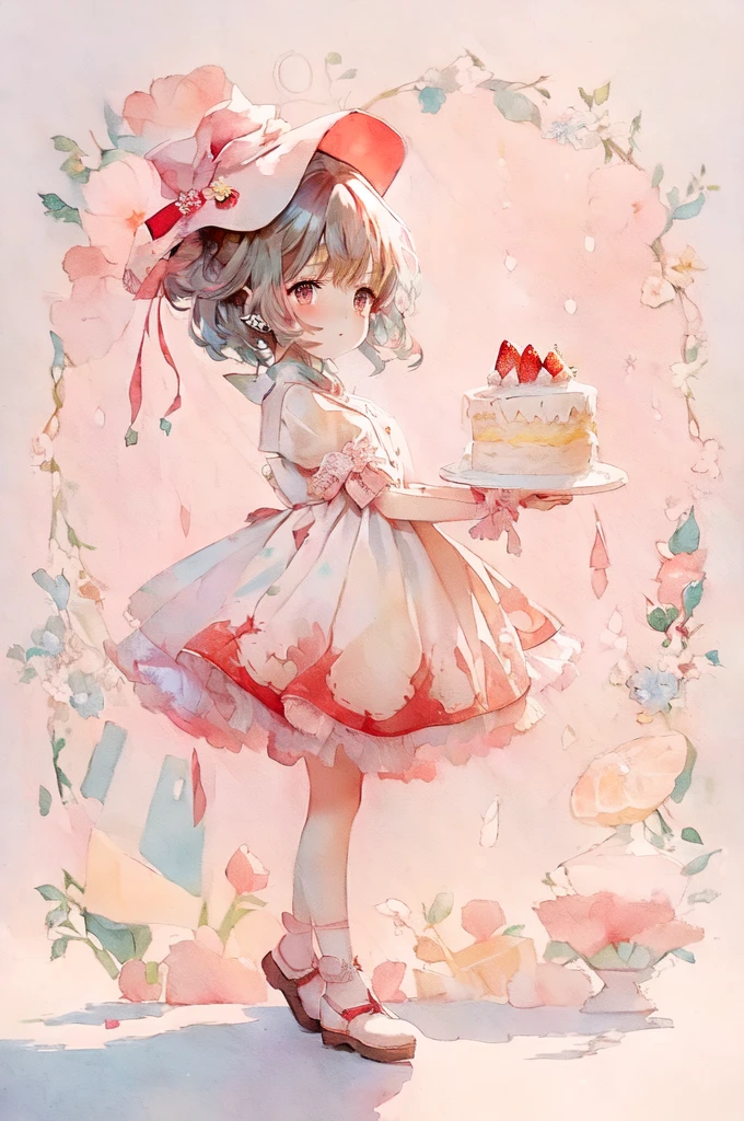 (Highest quality)(Masterpiece), anime girl holding a cake with a strawberry on it, loli in dress, Guweiz on pixiv artstation, , splash art anime loli, cute art style, Guweiz on artstation pixiv, full body portrait of a short!, loli, soft anime illustration, trending on artstation pixiv, Guweiz