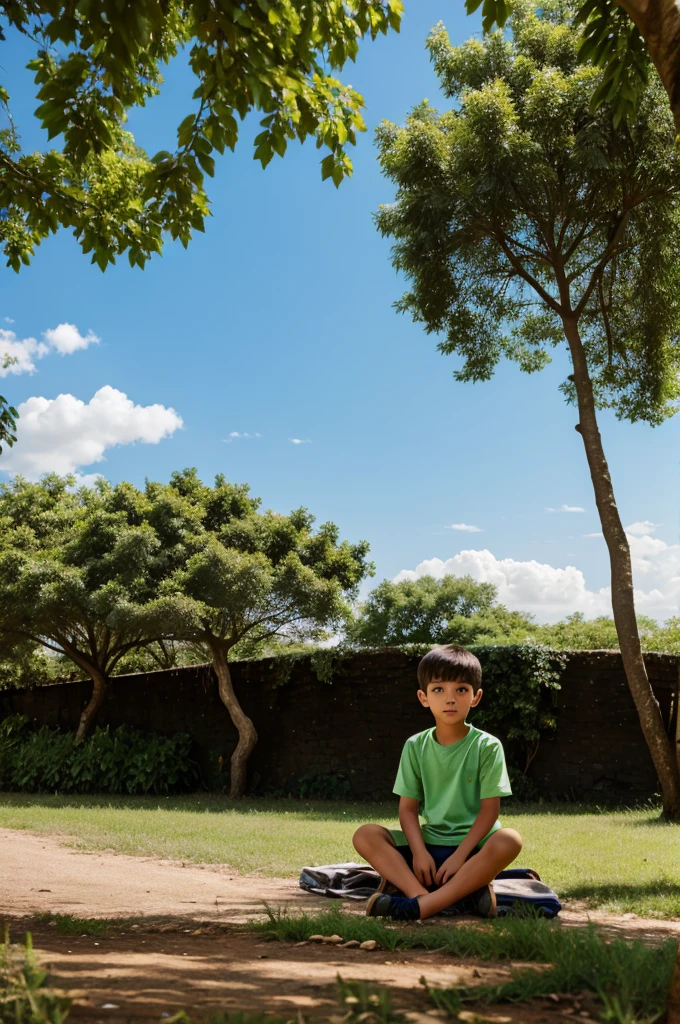 Thinking under tree a boy