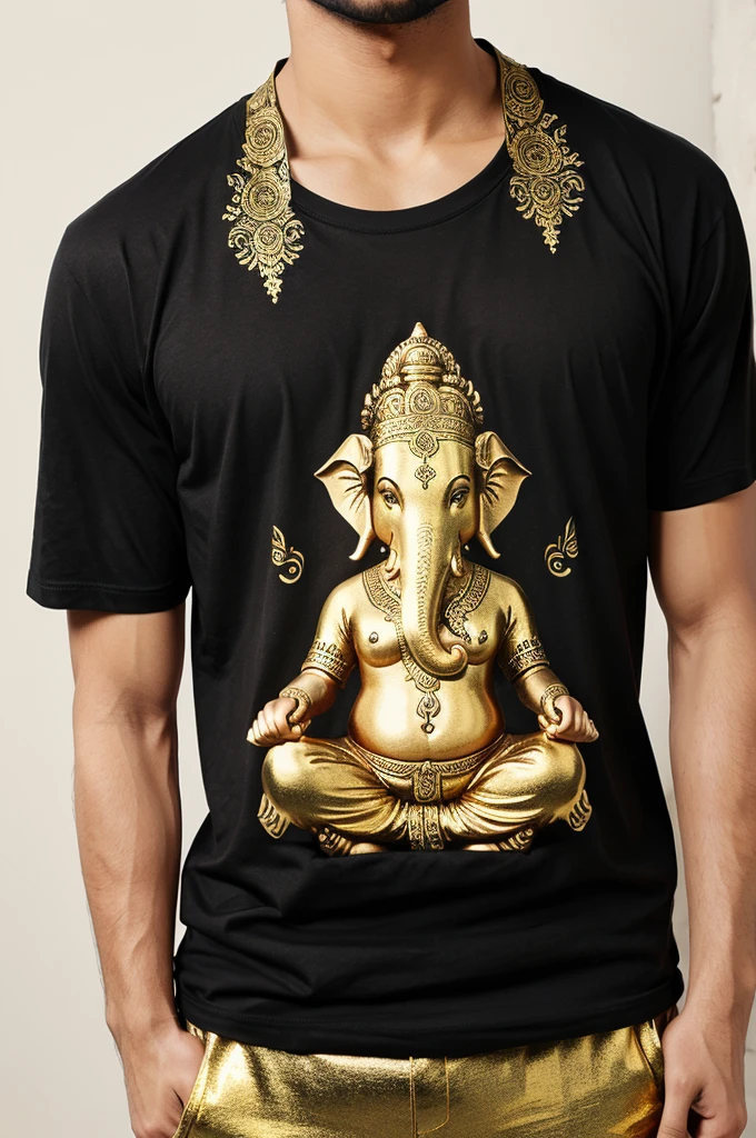Black full hand t shirt Ganesha print full hand design is gold color you show