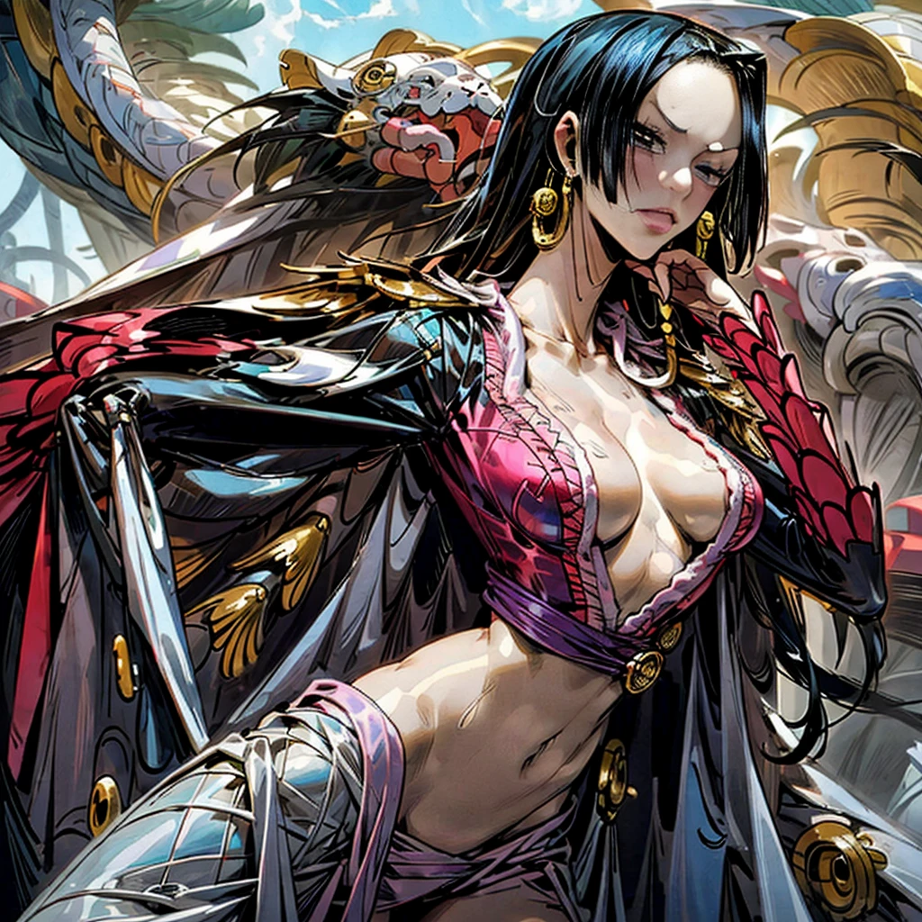 1 girl, 独奏, one piece, boa Hancock, sexly, attractive body, hentai, punk, gothic, ​masterpiece, detailded, no abnormalities in body structure, No defects