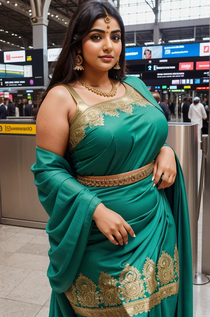 1 Heavenly beautiful and goddess beauty cute and sweet looking face Arabian woman in Antwerpen-Centraal Station, Belgium, Heavenly beautiful Overweight, Heavenly beautiful Extremely fat, Heavenly beautiful and attractive Chubby figure , Heavenly beautiful looking and eye catching luxury style tight fitting Indian traditional sarees , reaching out, Heavenly beautiful Arabian woman, 16k, High resolution, masterpiece, highest quality, fine skin, outside view, Realistic Photograph, size 45 and waist size 32, close up face view