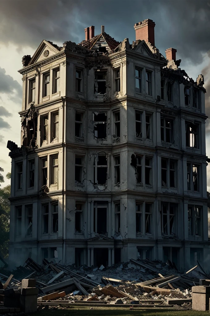 **Mansion’s Collapse:**
- Prompt: "Animate the mansion beginning to collapse under the weight of its dark history. Show walls crumbling, shadows moving with a life of their own, and supernatural phenomena escalating around Evelyn and her allies."