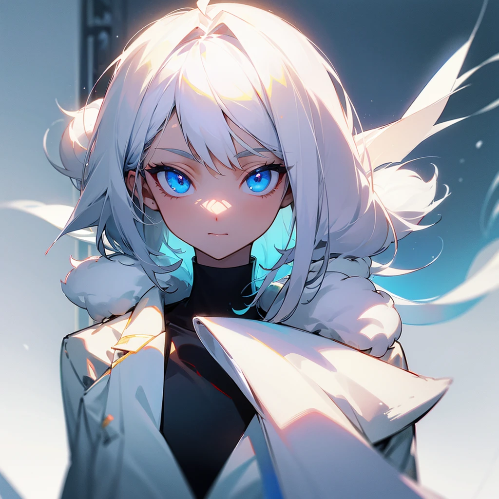 smooth white fur, slim, black locks, light blue eyes, good physique, good face,beautiful, WITHOUT EARS