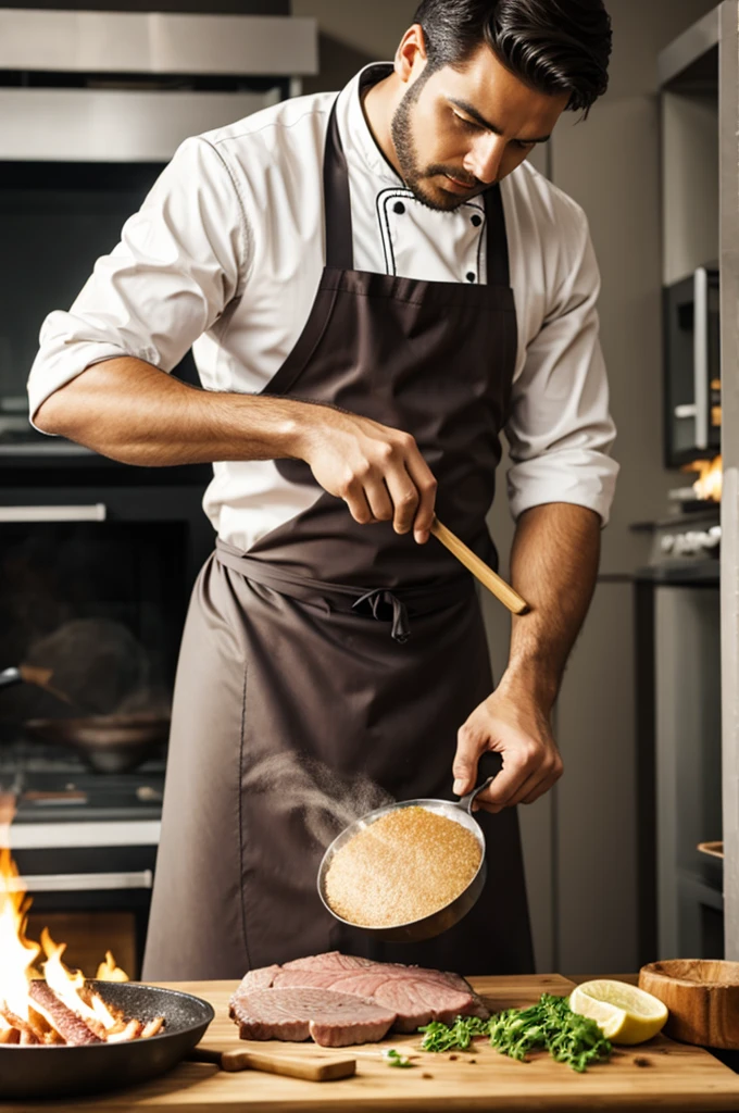 A man cooking meat 