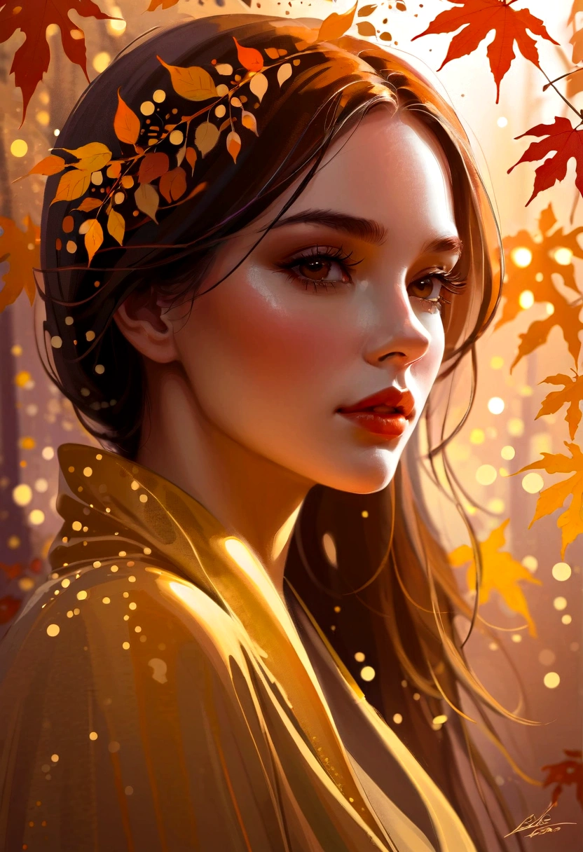 woman, Luminous design, Soft colors, Ink Drops, Autumn Lights, Signed by the artist