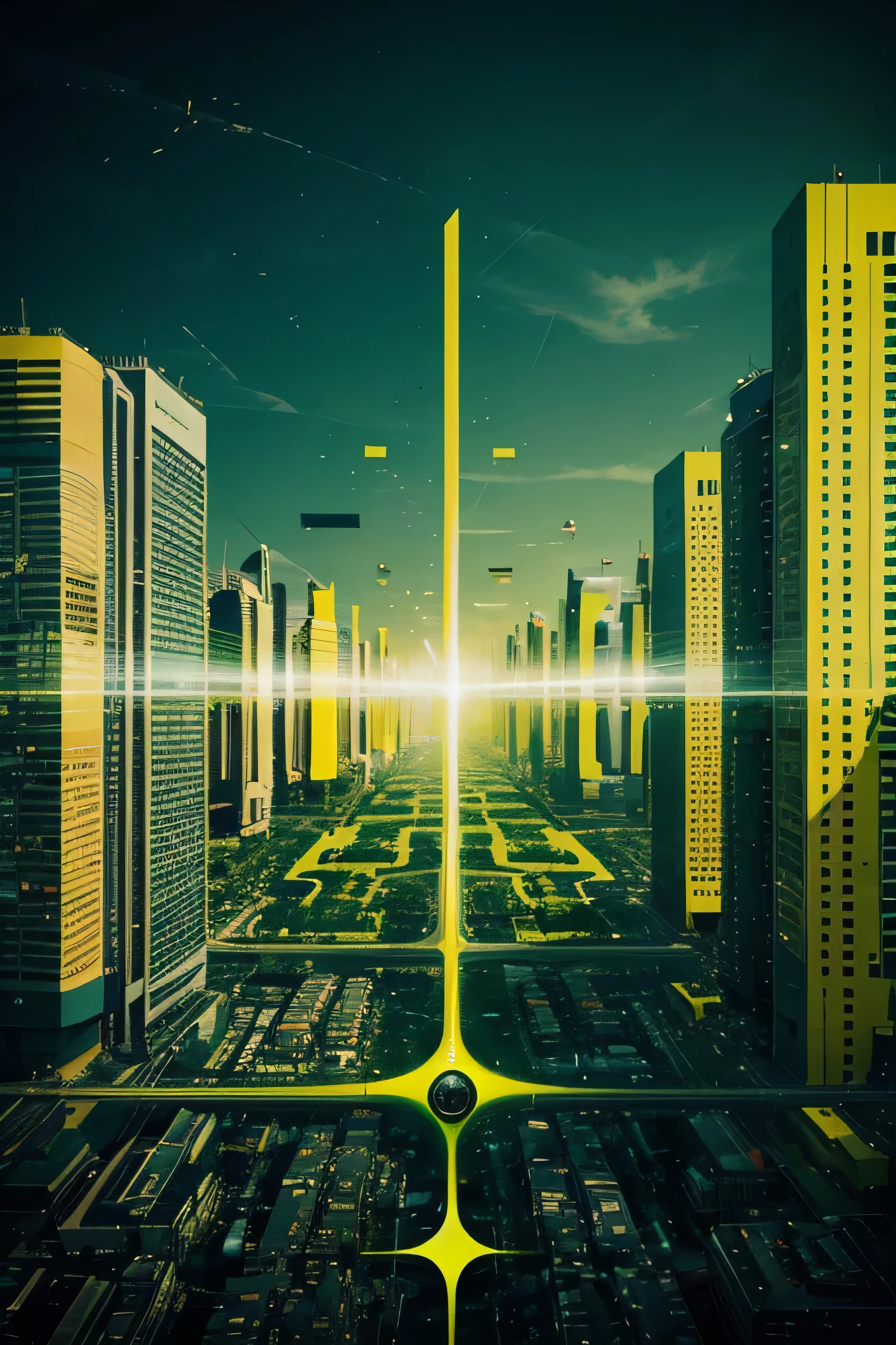 Abstract technology city painting with green yellow color