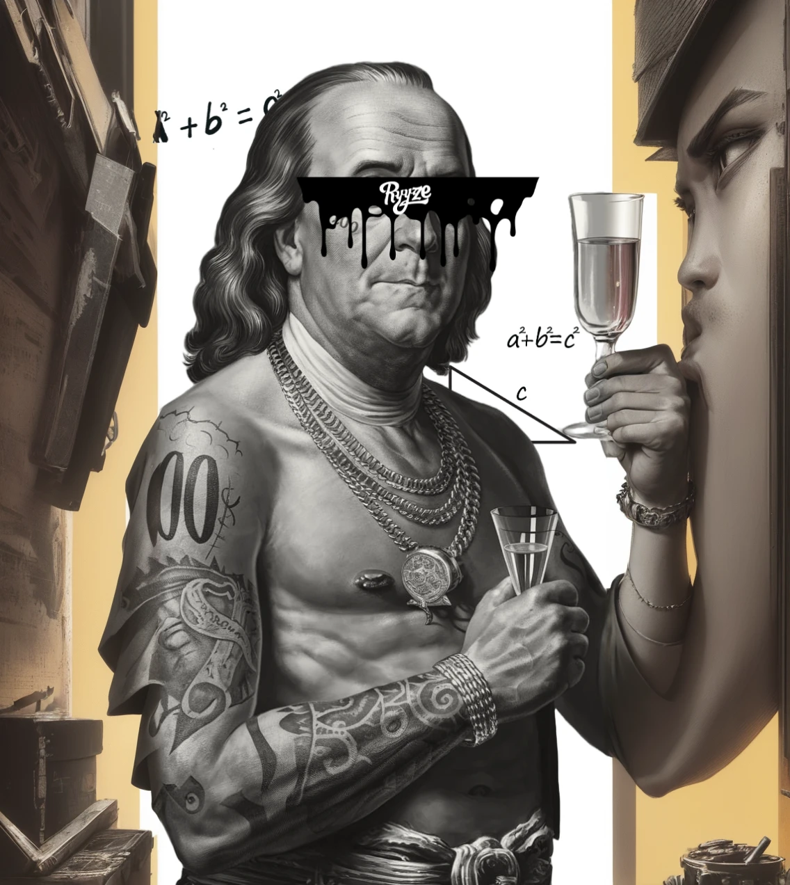 sharp man with a glass of wine and a cigarette, young thug album art, 40 mil, 4 0 mil, inspired by Hedi Xandt, by Dave Arredondo, detailed portrayal, portrait of the crazy Post Malone, inspired by Mike Winkelmann, inspired by Dave Arredondo, Jack Nicholson é a garrafa, inspired by Jens Juel