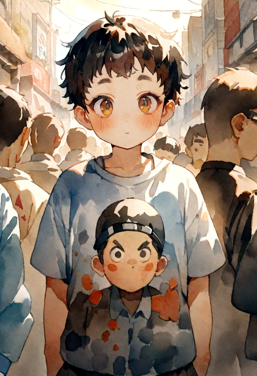 8K quality, Watercolor, ))), (((Japanese))), (((Highest quality))), High resolution, ((Detailed explanation)), Detailed garment texture, (((Graffiti art))), b-boy,boy,２people