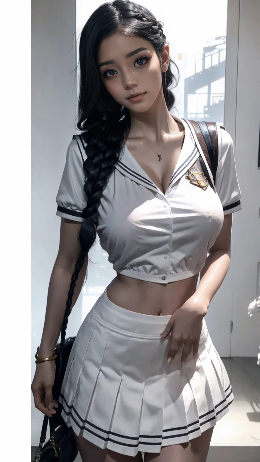 Masterpiece, league of legends nidalee, braided hair, big breast, jk uniform