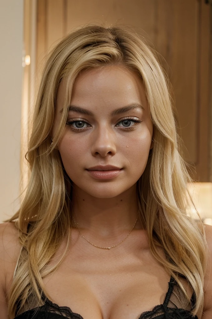 Generate me an image of a portrait of blonde Margot Robbie in 4K. ultra realistic 