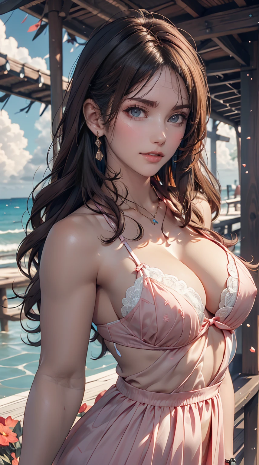 ( Absurd , high quality , Super detailed, Watch your hands )Zodiac sign - Cancer Goddess , Similar to the goodness of Latin , intellectual, Crafty, Reasonable, Strong-willed face , mature , tenacious, Sulky, Hypersensitive, Oppressive style , Ocean Blue Eyes(Eye details), Long Hair , Dark pink hair , Transparent Dress , Lace Lingerie, In the sea of flowers , whole body , Innocent Makeup ,Sexy proportions、Sexy、Narrow waist、Attach a necklace、Wear accessories on your wrist