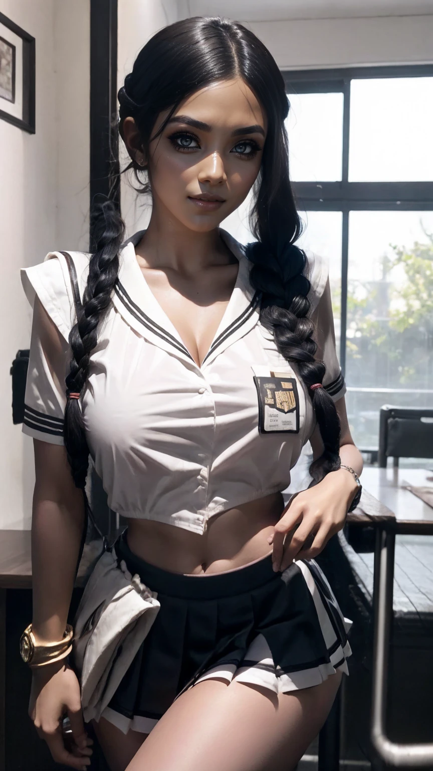 Masterpiece, league of legends nidalee, braided hair, big breast, jk uniform