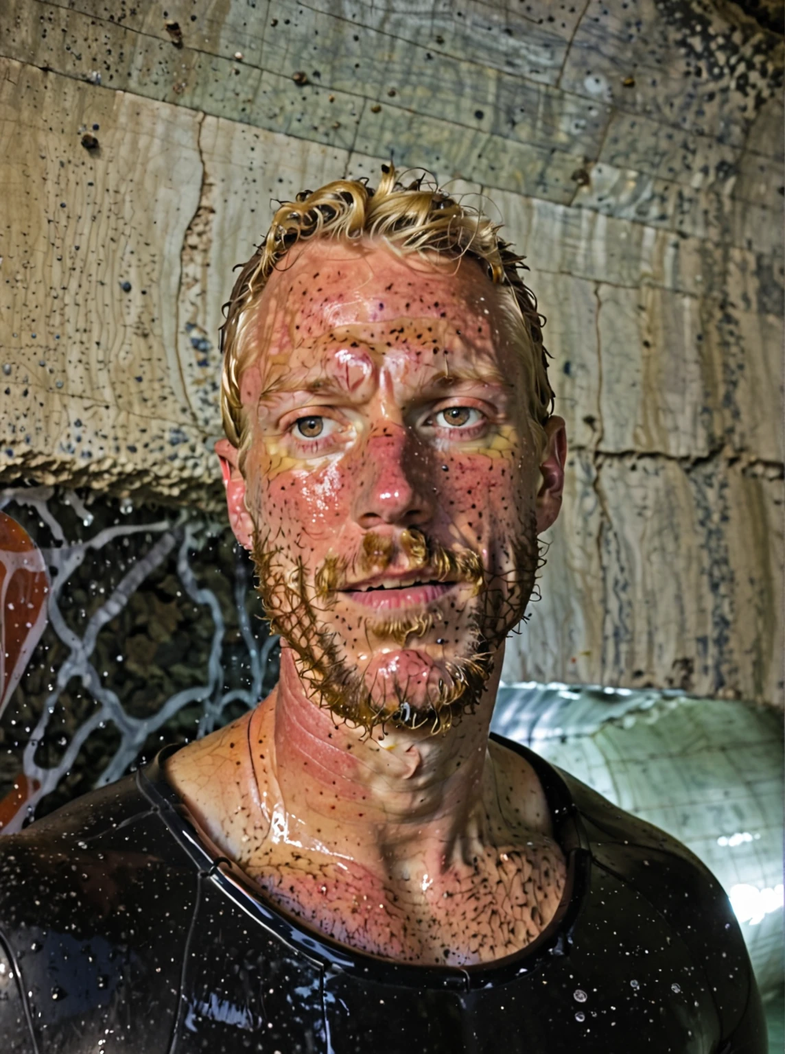 Arafed man in a wetsuit standing in a tunnel