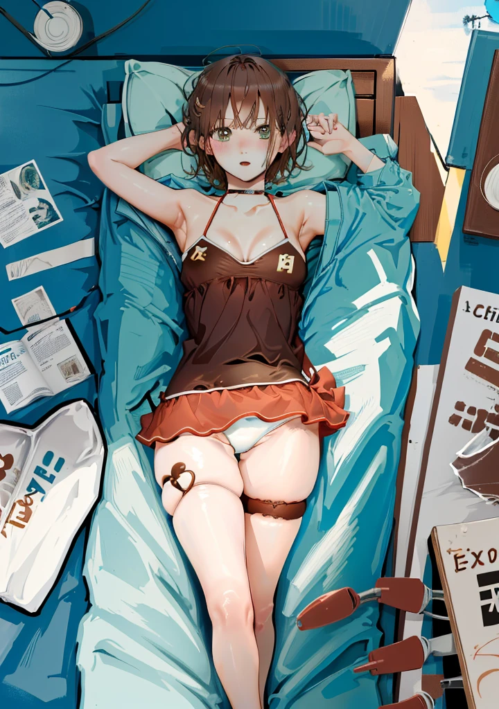 Sexy Swimsuit、Adult Bikini、Chestnut Hair、short hair、legsupms,legsupsexms、Bedroom、On the bed