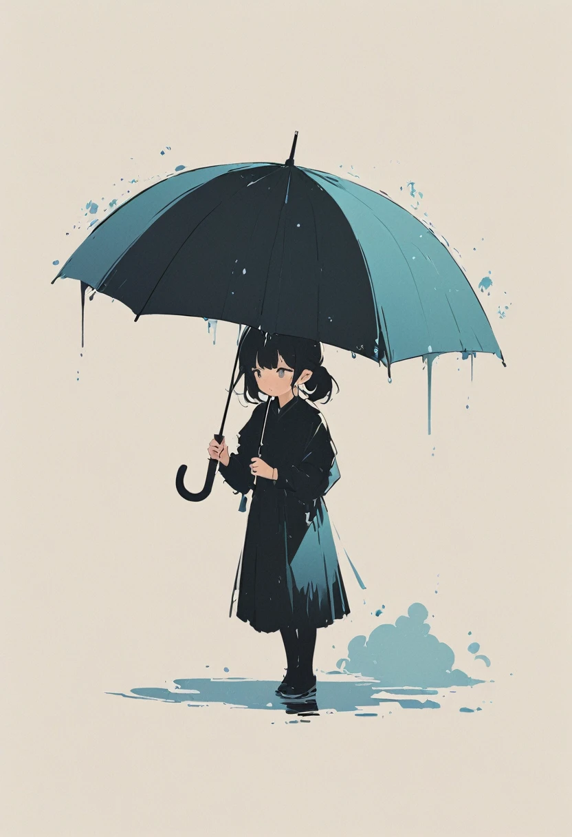 A simple one,Minimalist illustration, A girl holds an umbrella