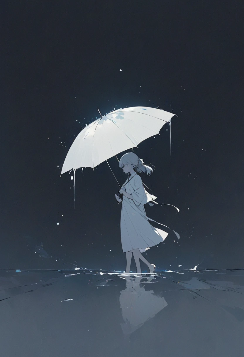A simple one,Minimalist illustration, A girl holds an umbrella
