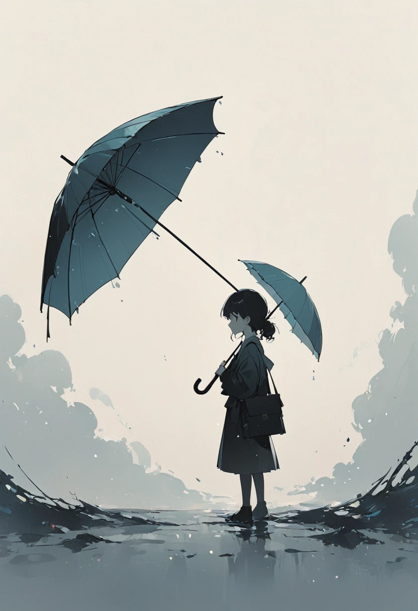A simple one,Minimalist illustration, A girl holds an umbrella