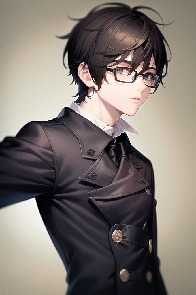 Boy with glasses wearing black coat