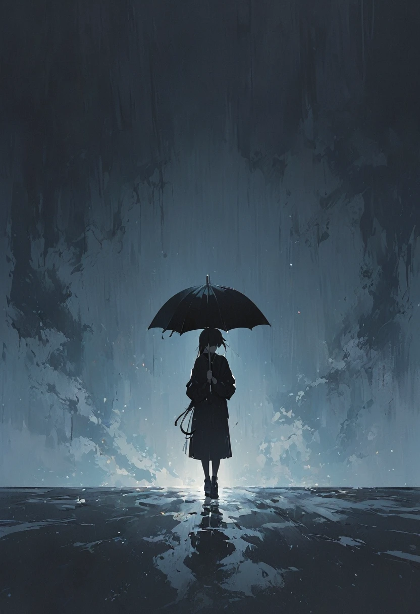A simple one,Minimalist illustration, A girl holds an umbrella