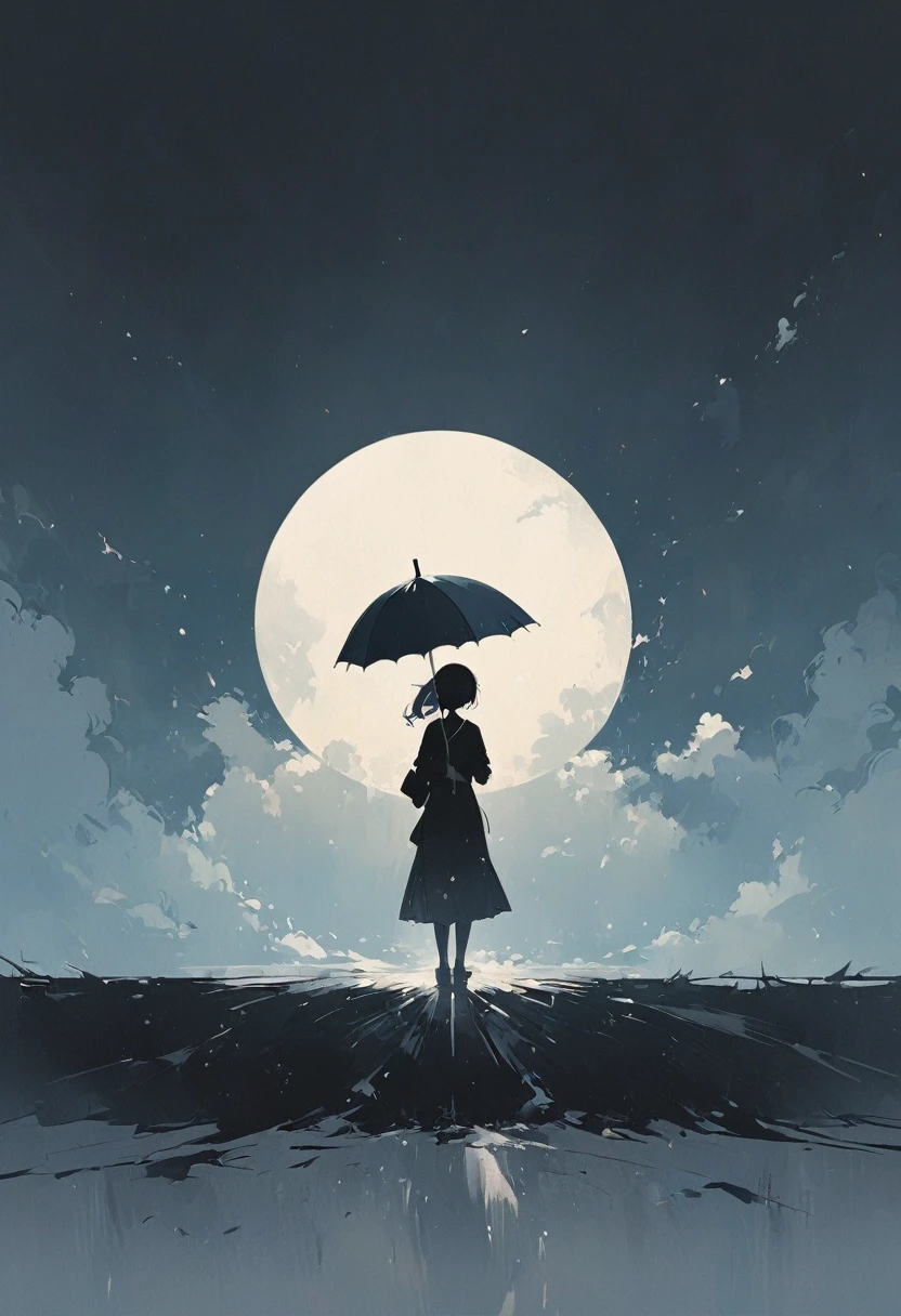 A simple one,Minimalist illustration, A girl holds an umbrella