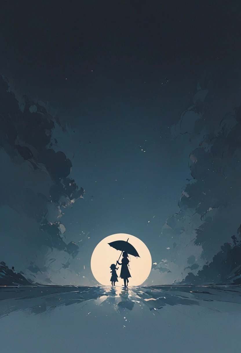 A simple one,Minimalist illustration, A girl holds an umbrella