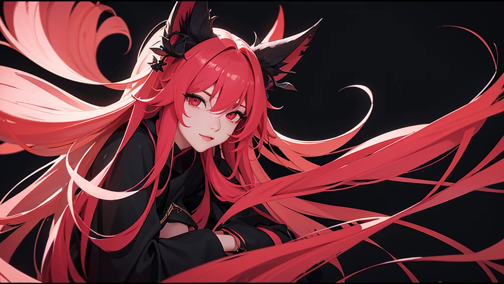 red hair long hair　red eyes　fox ears　choker　anime