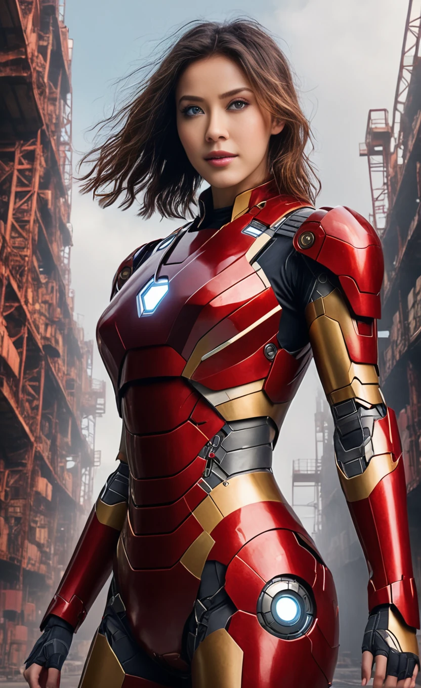 nanx, (1girl:1.3), solo,__body-parts__, official art, unity 8k wallpaper, ultra detailed, beautiful and aesthetic, beautiful, masterpiece, best quality, RAW, masterpiece, super fine photo,, best quality, super high Resolution, photorealistic, sunlight, full body portrait, stunningly beautiful,, dynamic pose, delicate face, vibrant eyes, (side view), she is wearing a futuristic Iron Man mech, red and gold, Highly detailed abandoned warehouse background, detailed face, detailed complex busy background, messy, gorgeous, milky, high detailed skin, realistic skin details, visible pores, sharp focus, volumetric fog, 8k uhd, dslr camera, High quality, film grain, fair skin, photorealism, lomography, sprawling metropolis in a futuristic dystopia, view from below, translucent, full body , backside 