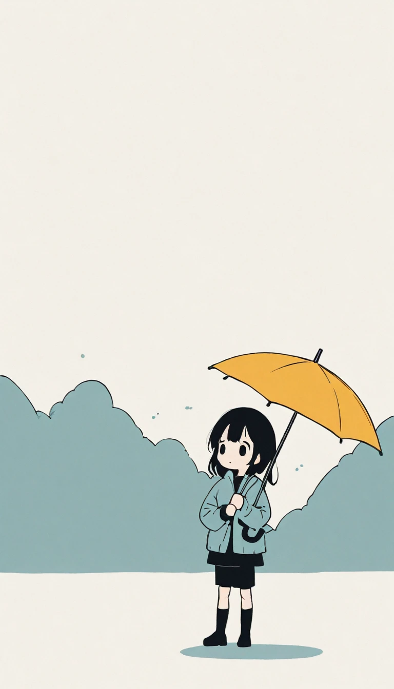 A simple one,Minimalist illustration, A girl holds an umbrella